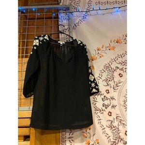 Black with white print blouse